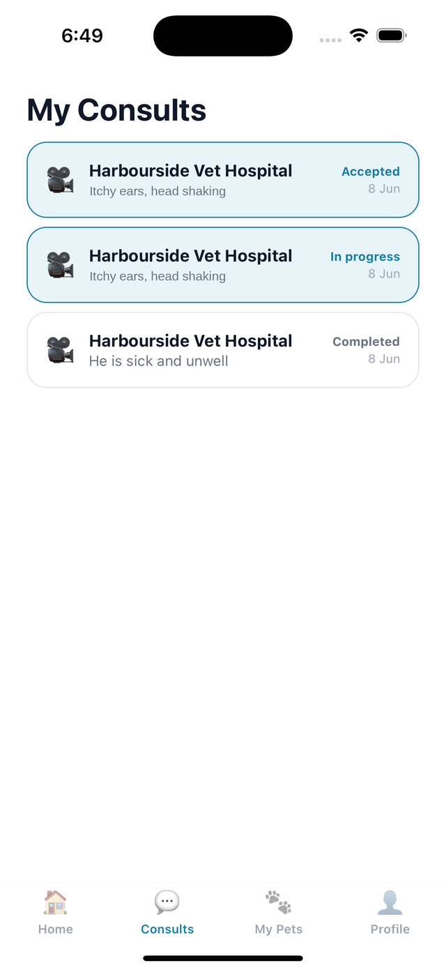 My Consults, accepted, in progress and completed consults