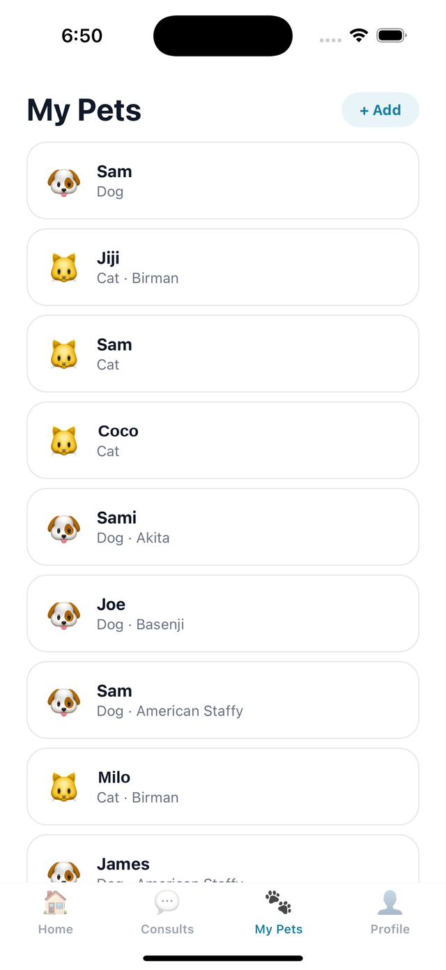 My Pets, the whole household's pets in one profile